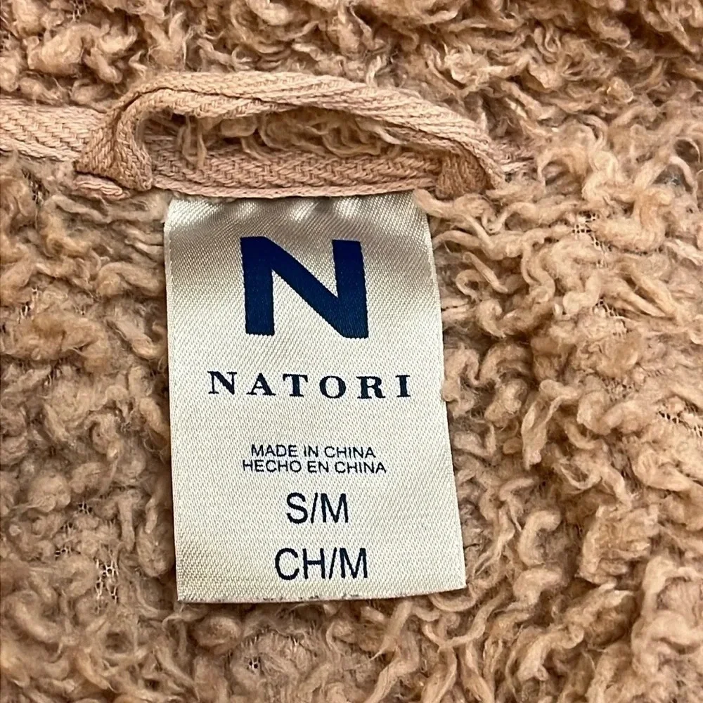 Natori Teddy plush fuzzy pink blush front pockets short robe, *missing belt* - Picture 6 of 17